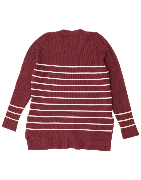 Marks & Spencer Damen-Pullover mit V-Ausschnitt, Gr. 12, mittleres Burgunderrot, gestreift