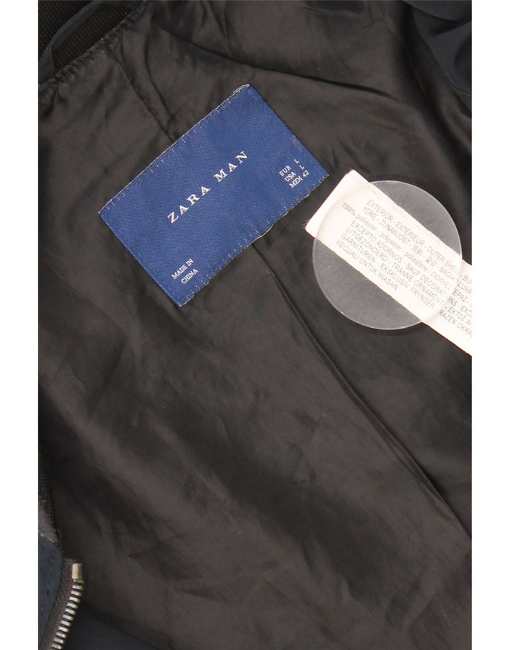 Zara Herren Bomberjacke UK 40 Large Marineblau Polyester