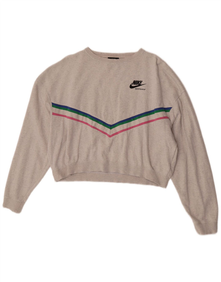 Nike Womens Crop Oversized Sweatshirt Pullover UK 14 Mittelgrau gestreift