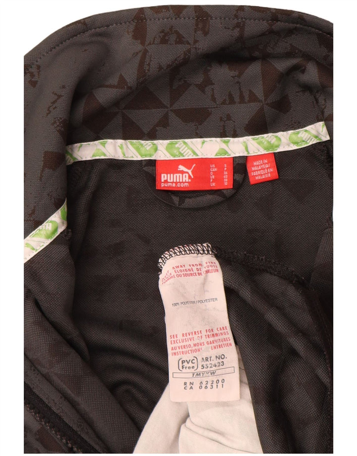 Puma Damen-Trainingsanzug-Top-Jacke, UK 10, kleines graues geometrisches Polyester