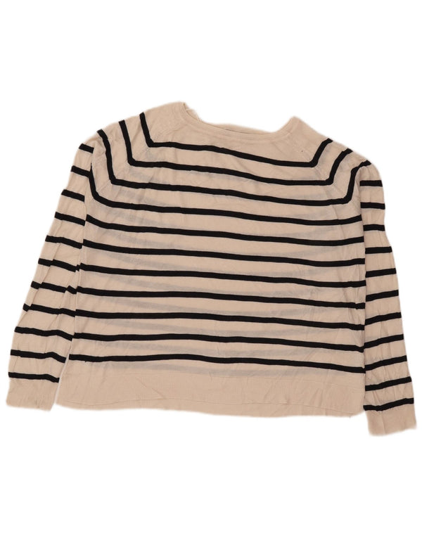 Zara Damen-Pullover mit U-Boot-Ausschnitt, UK 16, große weiß gestreifte Viskose
