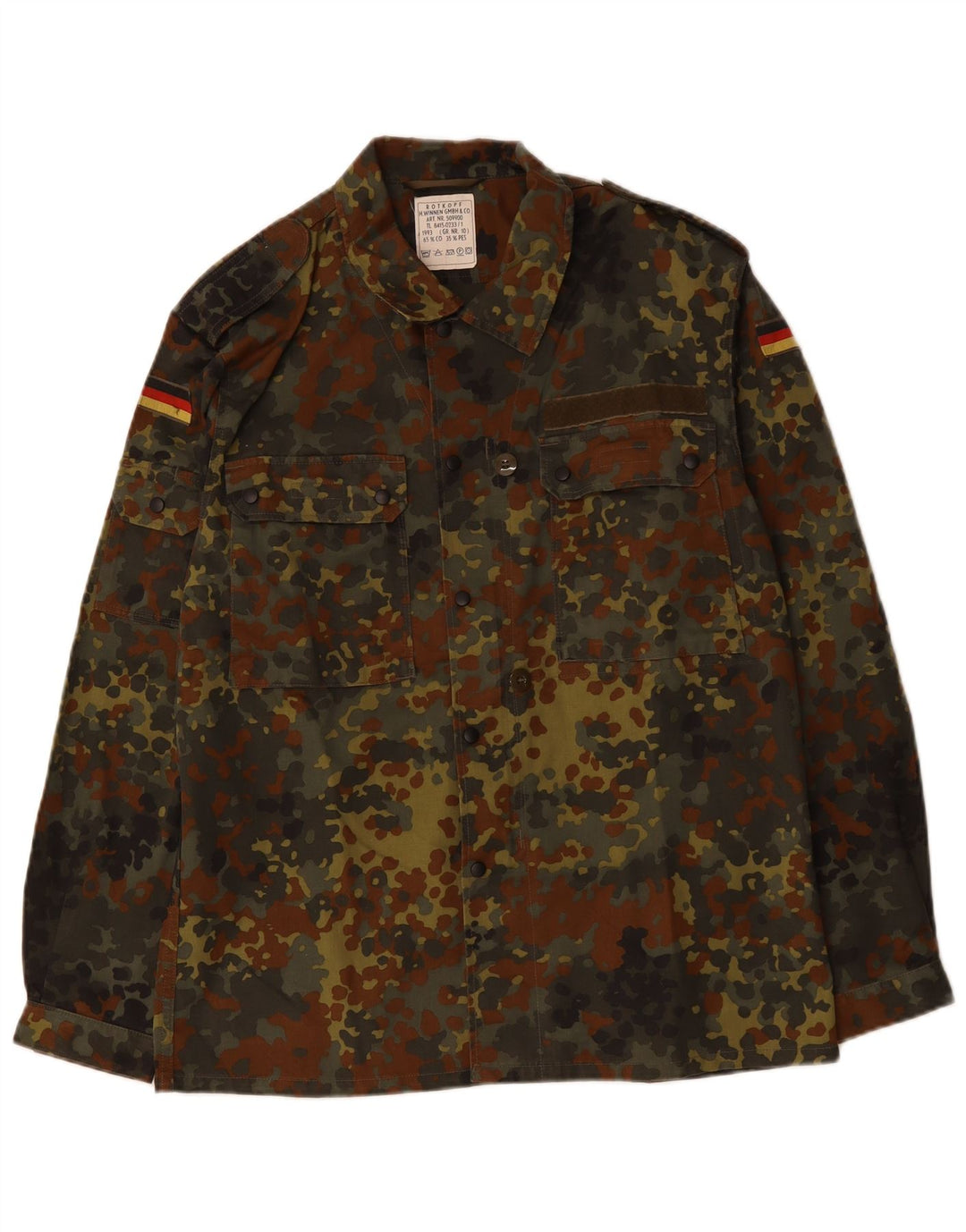 VINTAGE Herren-Militärhemd, groß, Khaki, Camouflage, Baumwolle, Armee