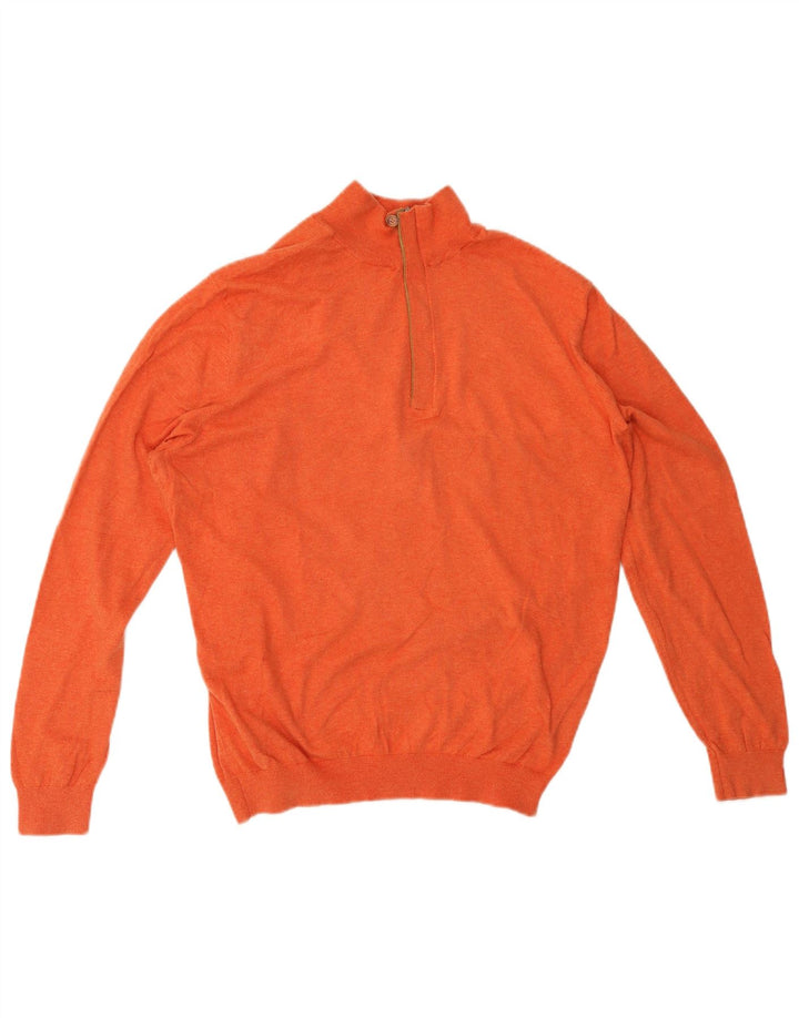 Massimo Dutti Herren-Pullover mit Reißverschluss am Hals, Mittelorange