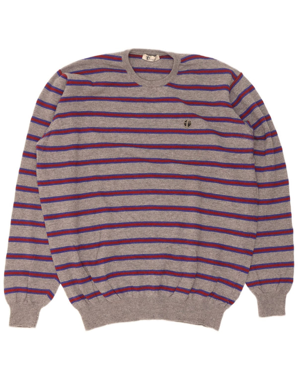 Ferrante Herren-Pullover mit Rundhalsausschnitt, Größe 60 3XL, grau gestreifte Merinowolle