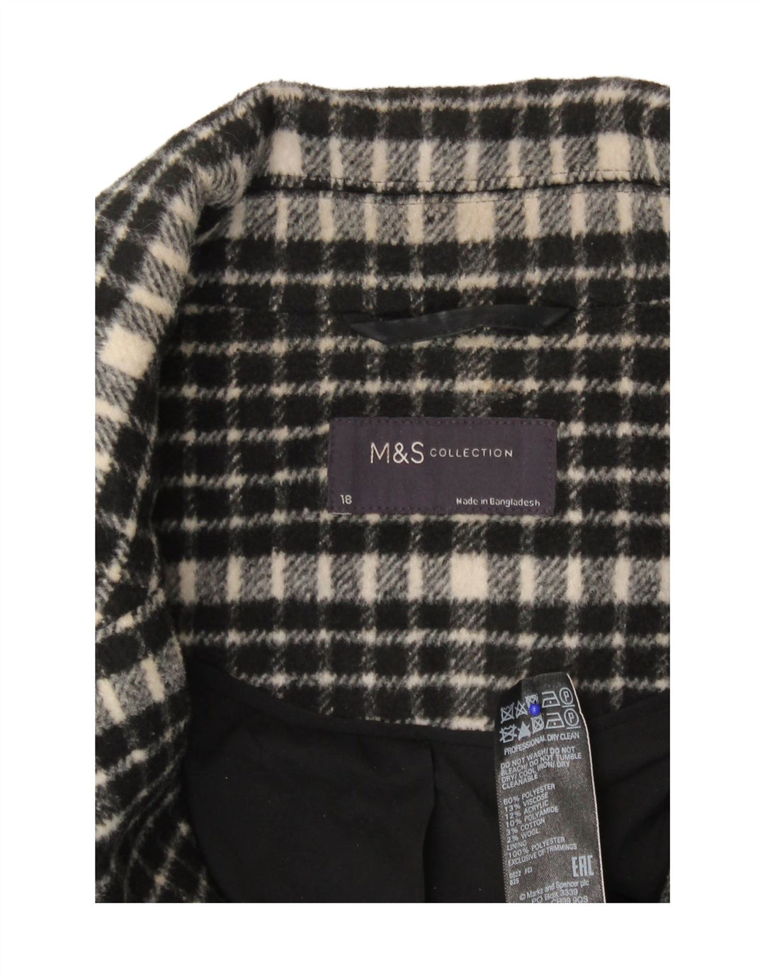 Marks & Spencer Damen-Mantel mit lockerer Passform, UK 18, XL, schwarz kariert, Polyester