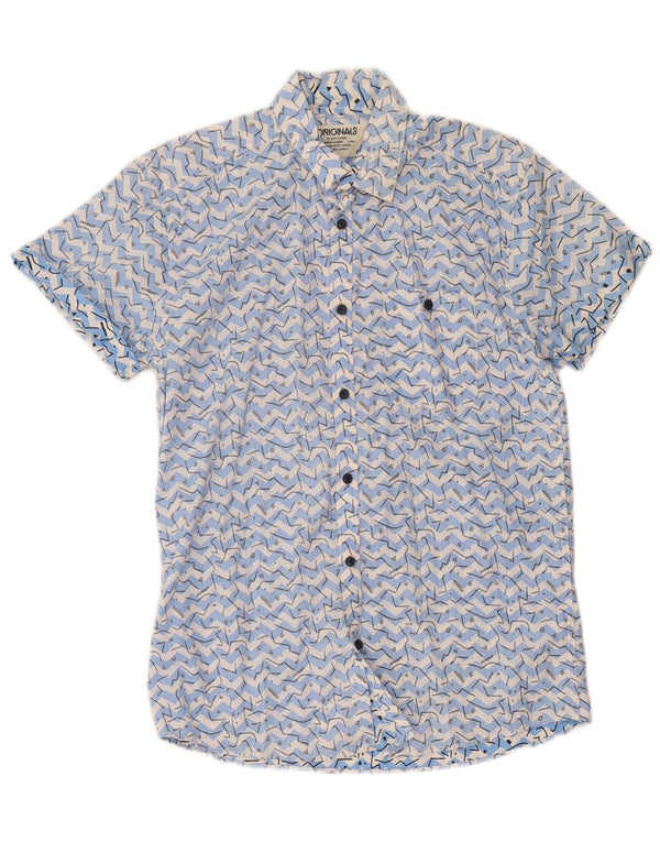 Jack & Jones Herren-Kurzarmhemd aus mittelblauer, geometrischer Baumwolle