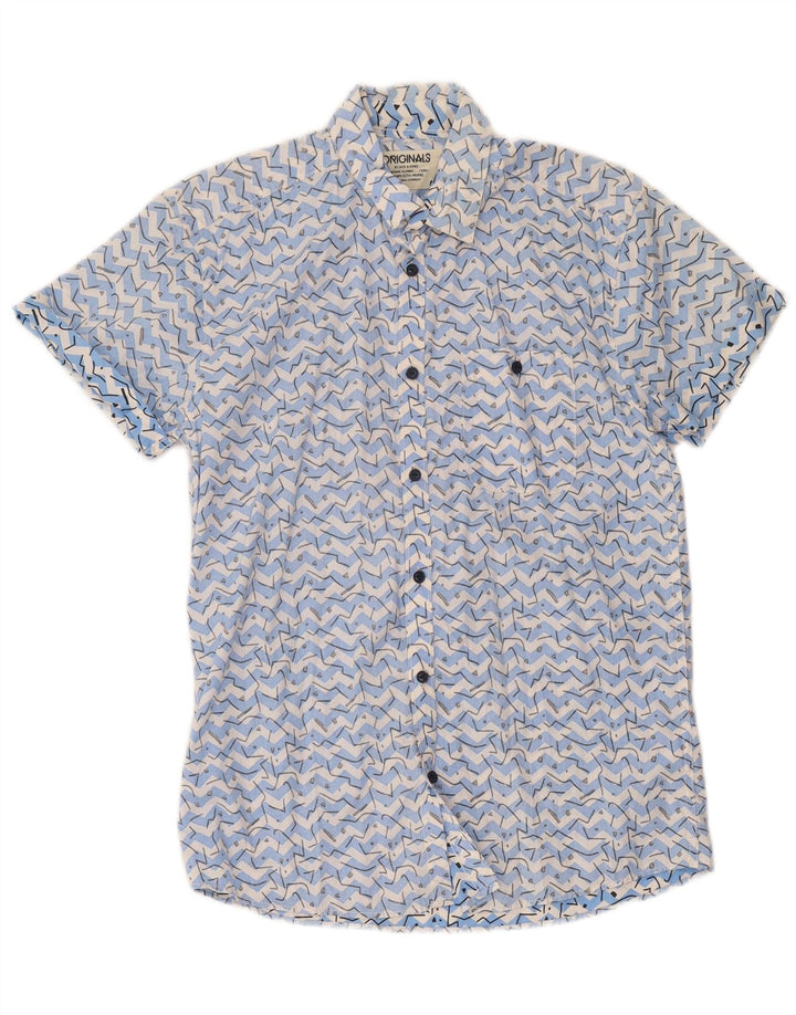 Jack & Jones Herren-Kurzarmhemd aus mittelblauer, geometrischer Baumwolle
