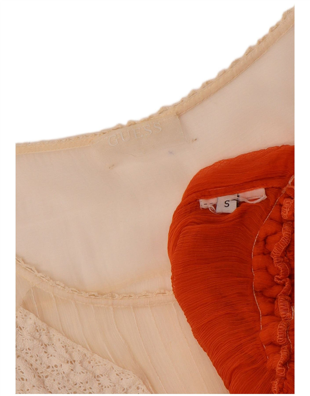 GUESS Damen-Blusenoberteil, durchsichtig, UK 10, Größe S, Rot, Farbblock