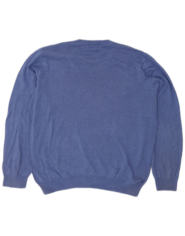 Marks & Spencer Herren-Pullover mit V-Ausschnitt, XL, blaue Baumwolle