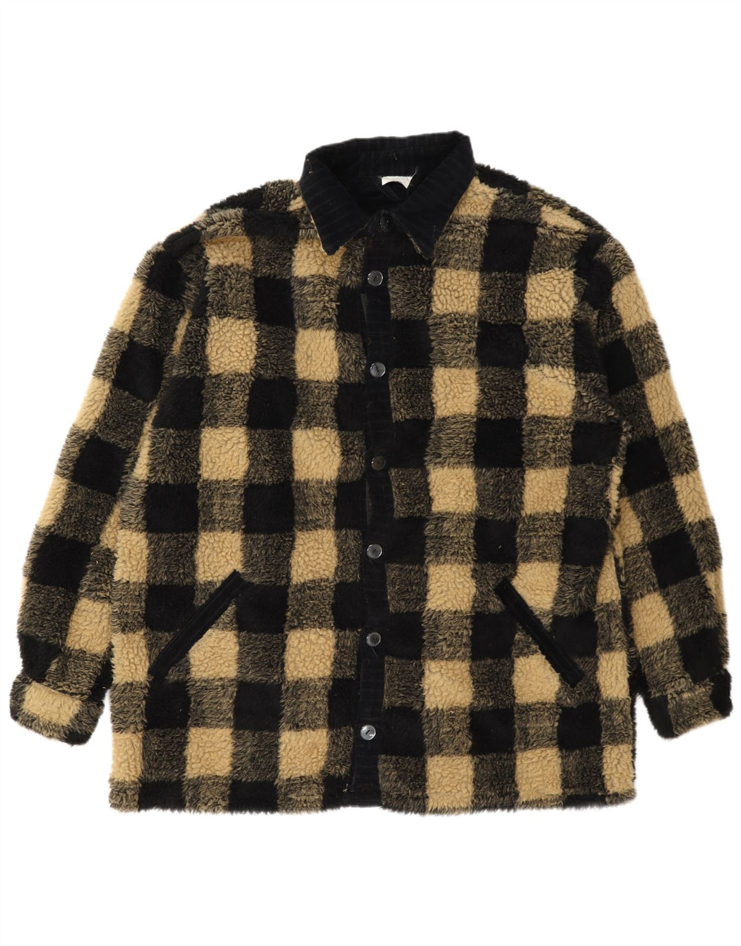 Vintage Herren Fleecejacke UK 42 XL Schwarz Gingham Polyester