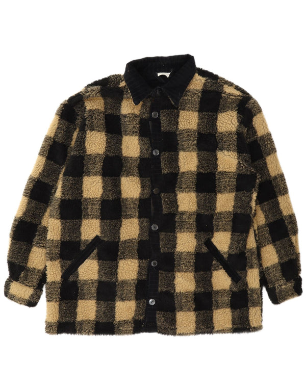 Vintage Mens Fleece Jacket UK 42 XL Black Gingham Polyester