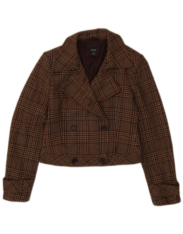 Mexx Womens Crop Pea Coat UK 14 Große braune Hahnentritt-Schurwolle