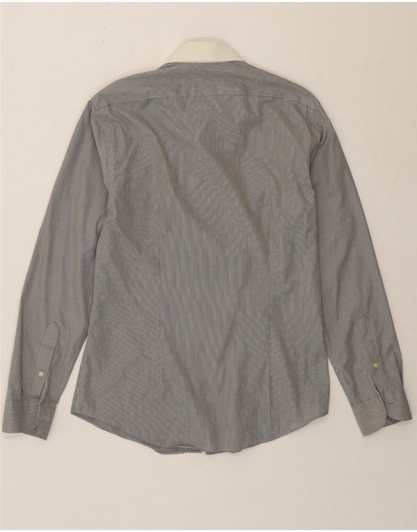 Calvin Klein Herren formelles Hemd Größe 39 15 1/2 Mittelgrauer Nadelstreifen