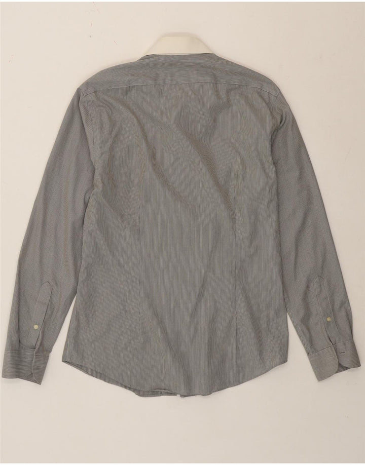 Calvin Klein Herren formelles Hemd Größe 39 15 1/2 Mittelgrauer Nadelstreifen