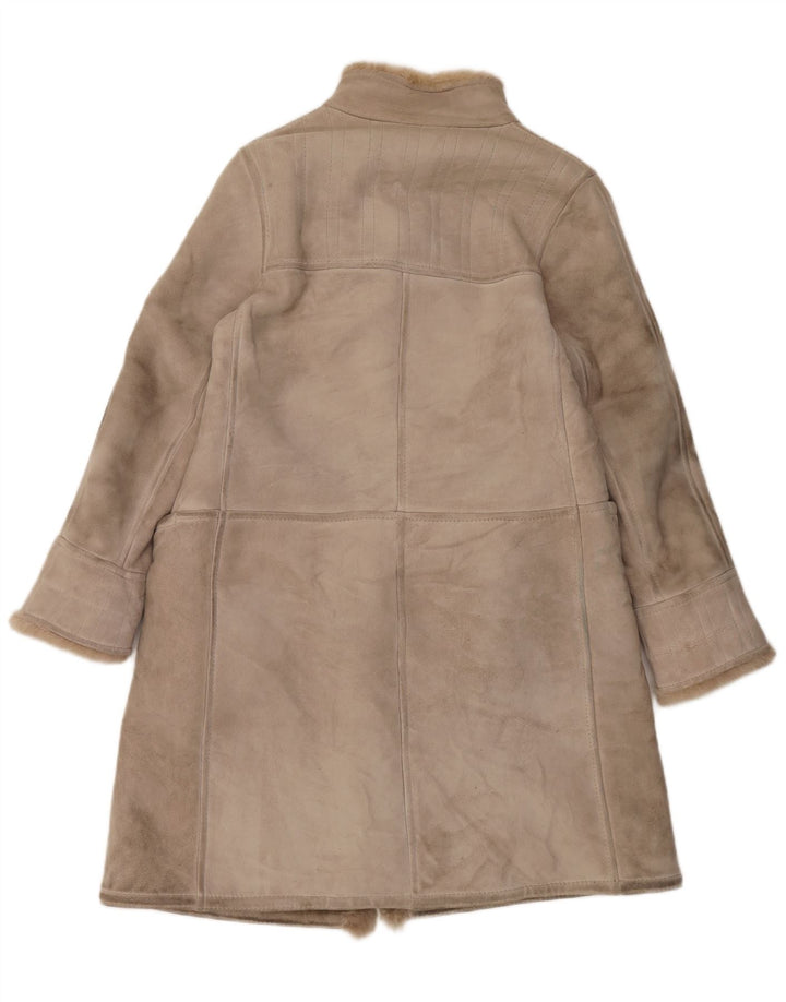 Vintage Damen Shearling Mantel IT 46 Großes Beige Leder
