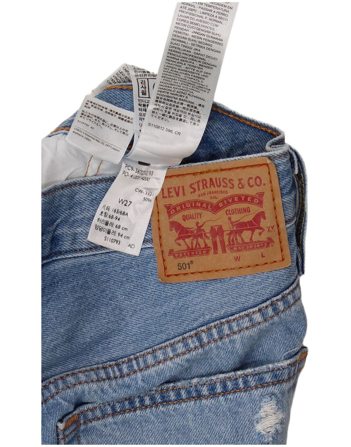 LEVI'S Damen 501 Distressed Denim Shorts W27 Small Blaue Baumwolle