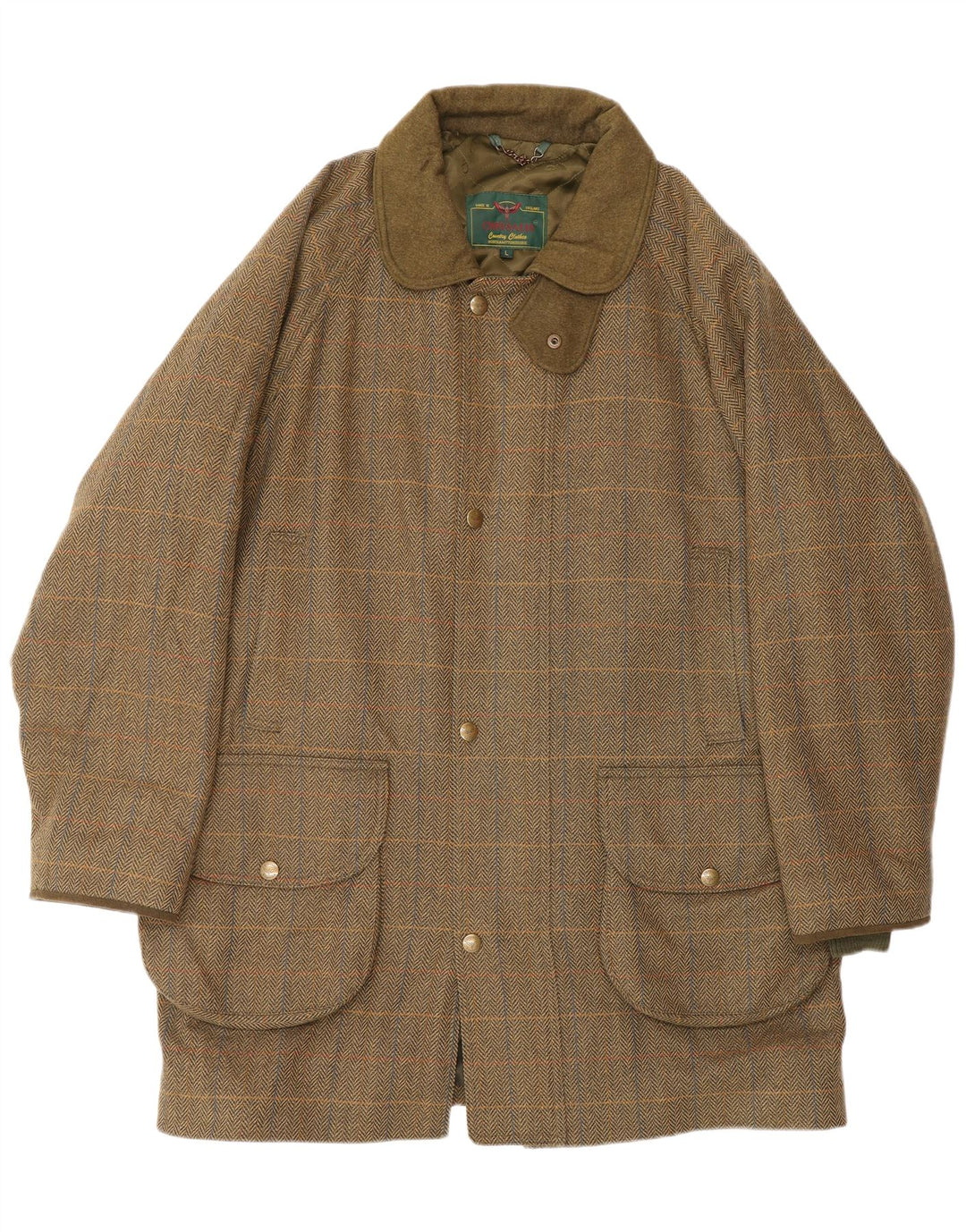 CHRYSALIS Herren-Utility-Jacke UK 40 Large Khaki Herringbone Wool Classic