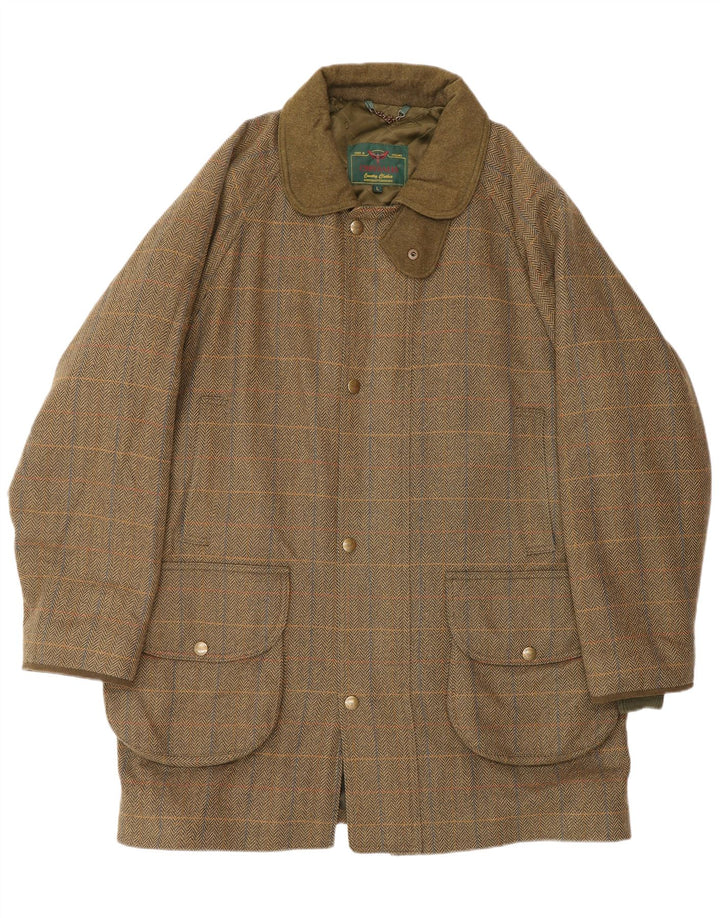 CHRYSALIS Herren-Utility-Jacke UK 40 Large Khaki Herringbone Wool Classic