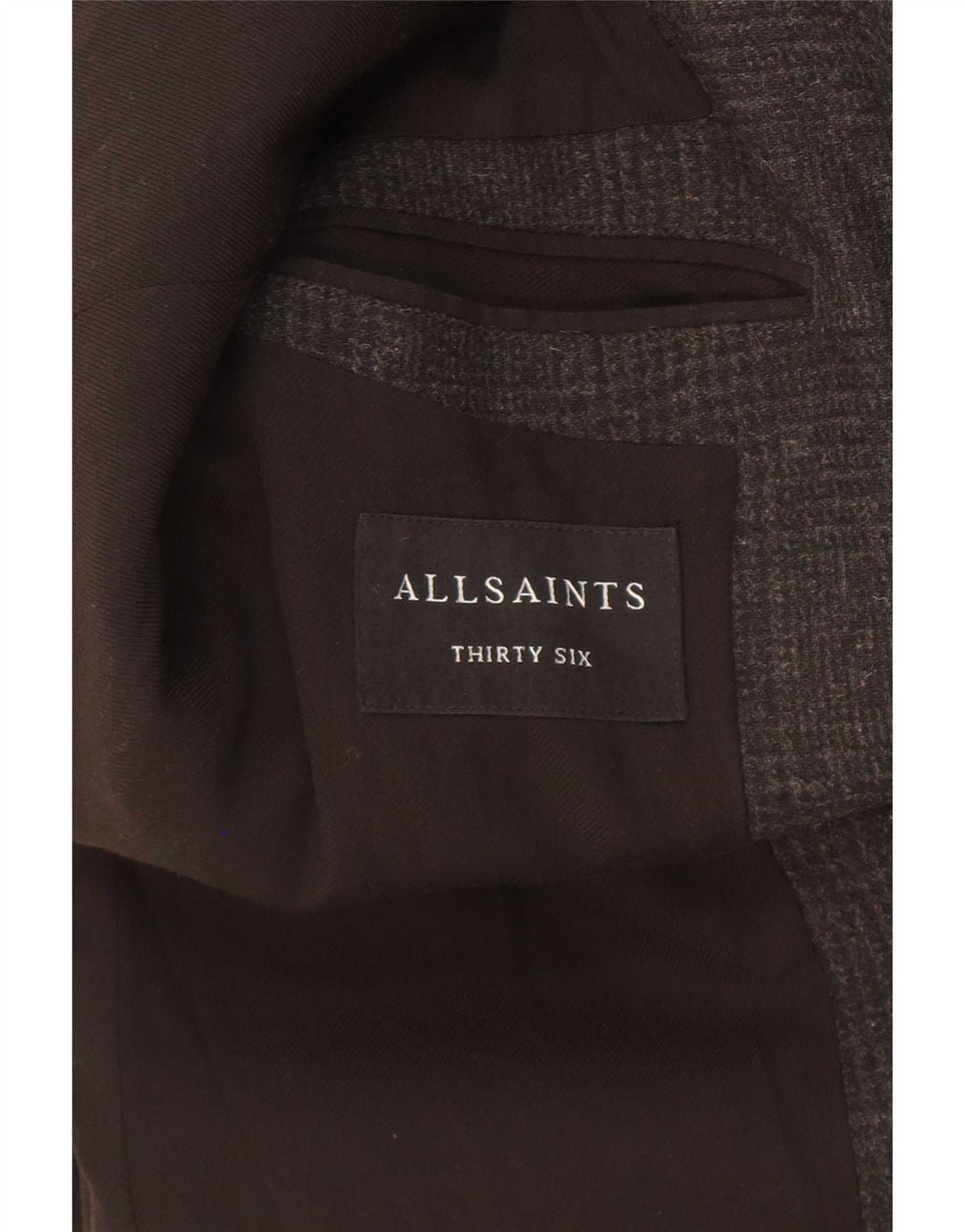All Saints Herrenmantel UK 36 Small Schwarze Hahnentrittwolle