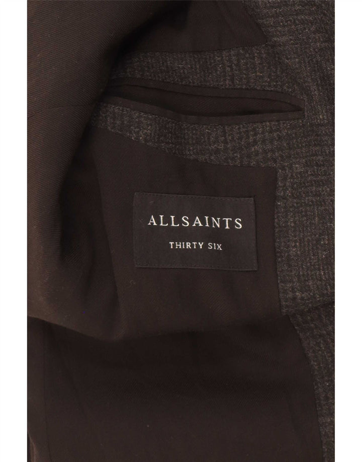 All Saints Herrenmantel UK 36 Small Schwarze Hahnentrittwolle