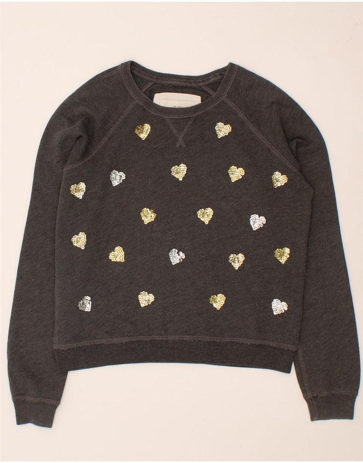 ABERCROMBIE & FITCH Womens Graphic Sweatshirt Jumper UK 14 Medium Grey Vintage Abercrombie & Fitch and Second-Hand Abercrombie & Fitch from Messina Hembry 