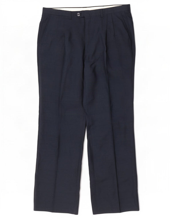 Vintage Mens Straight Suit Trousers W34 L32 Navy Blue