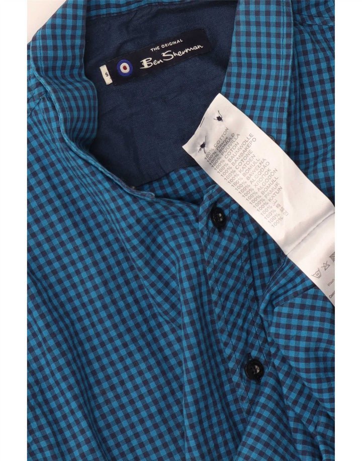 Ben Sherman Herrenhemd, kleine blaue Gingham-Baumwolle