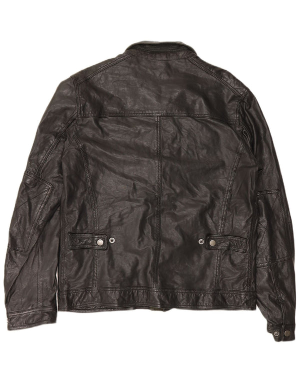Massimo Dutti Herren Lederjacke UK 42 XL Schwarzes Schaffell