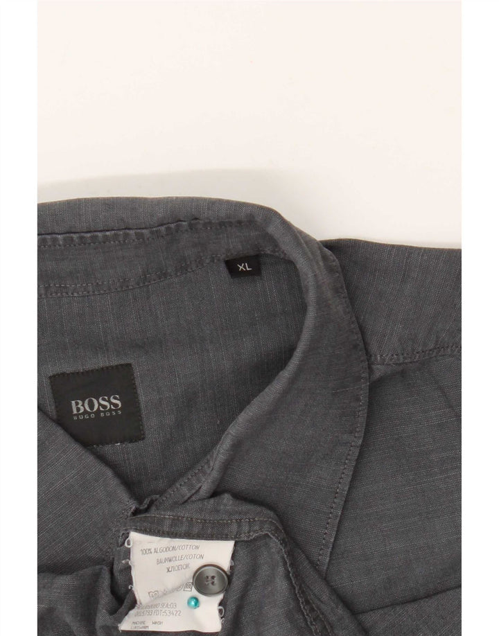 Hugo Boss Herren Kurzarmhemd XL Grau Baumwolle