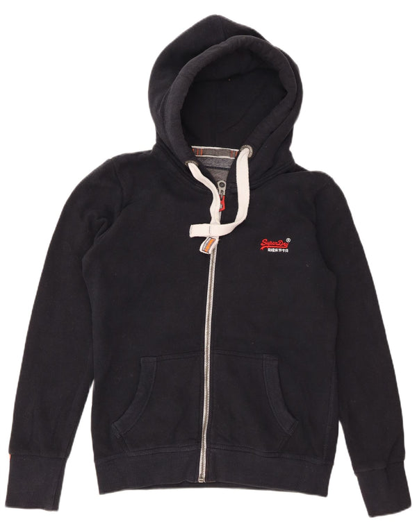Superdry Damen-Kapuzenpullover mit Reißverschluss, UK 14, mittelmarineblaue Baumwolle