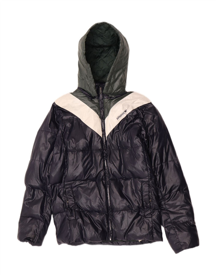Armani Junior Boys Wattierte Jacke mit Kapuze, 15–16 Jahre, Marineblau, Farbblock