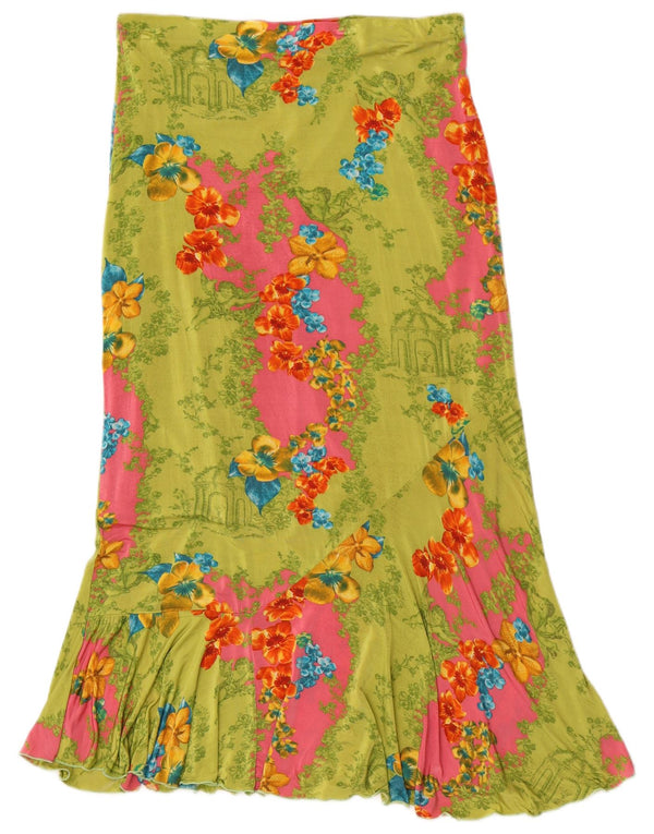 Vintage Damen High Waist Meerjungfrau Rock XL W30 Grün Floral Viskose