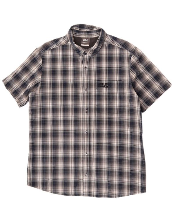 Jack Wolfskin Herren Kurzarmhemd UK 40/42 Large Navy Blue Check