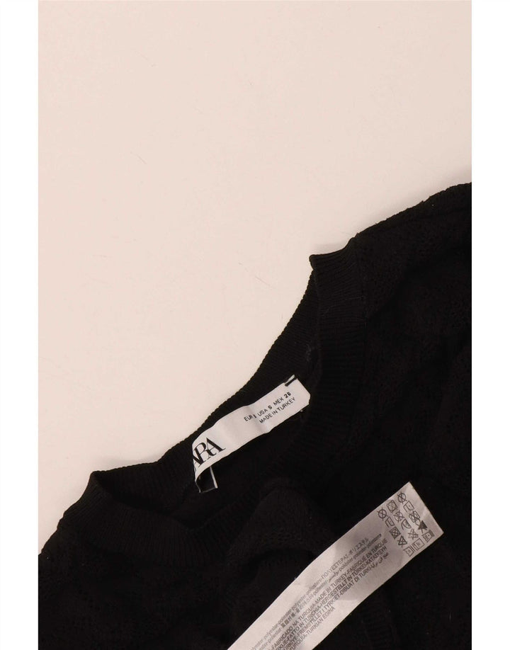 Zara Damen Crop-Pullover mit U-Boot-Ausschnitt, Gr. 8, Größe S, Schwarz, Polyester