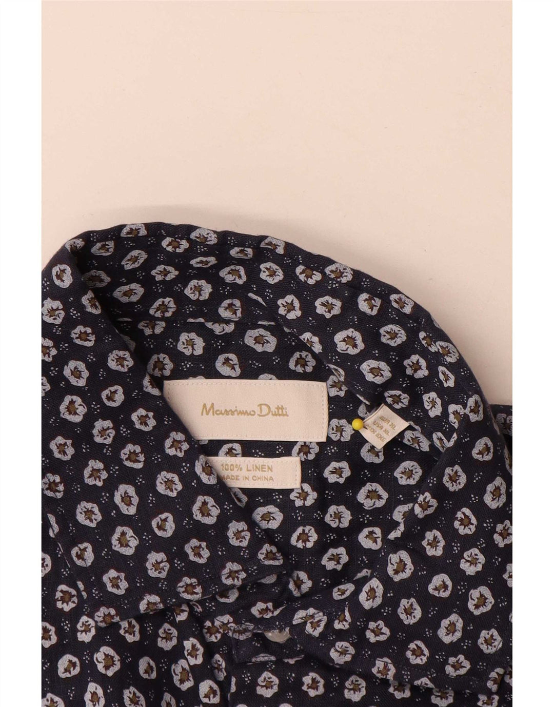 Massimo Dutti Herrenhemd XL Marineblaues Blumenleinen