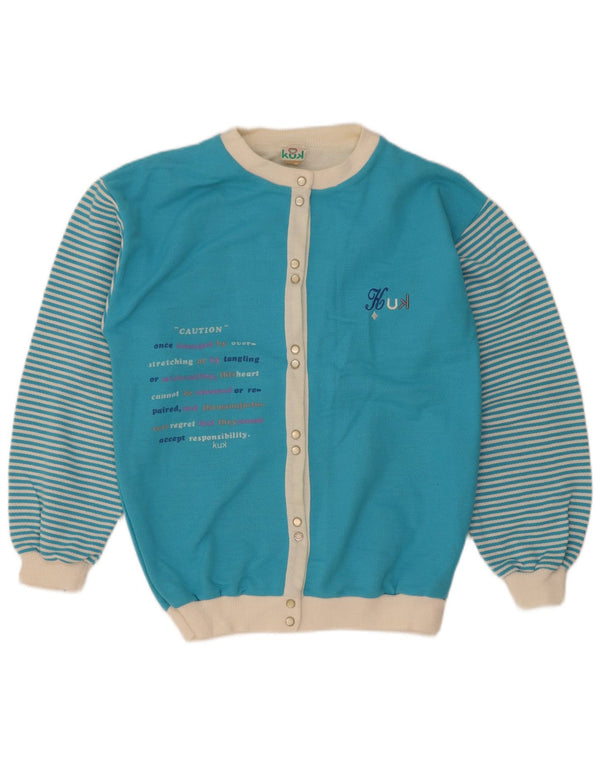 Vintage Damen-Cardigan mit Grafik, übergroß, Gr. 10, klein, blau gestreift