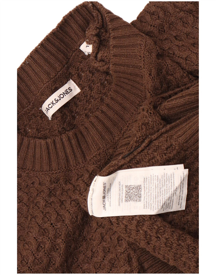 Jack & Jones Herren-Pullover mit Rundhalsausschnitt, groß, braunes Acryl