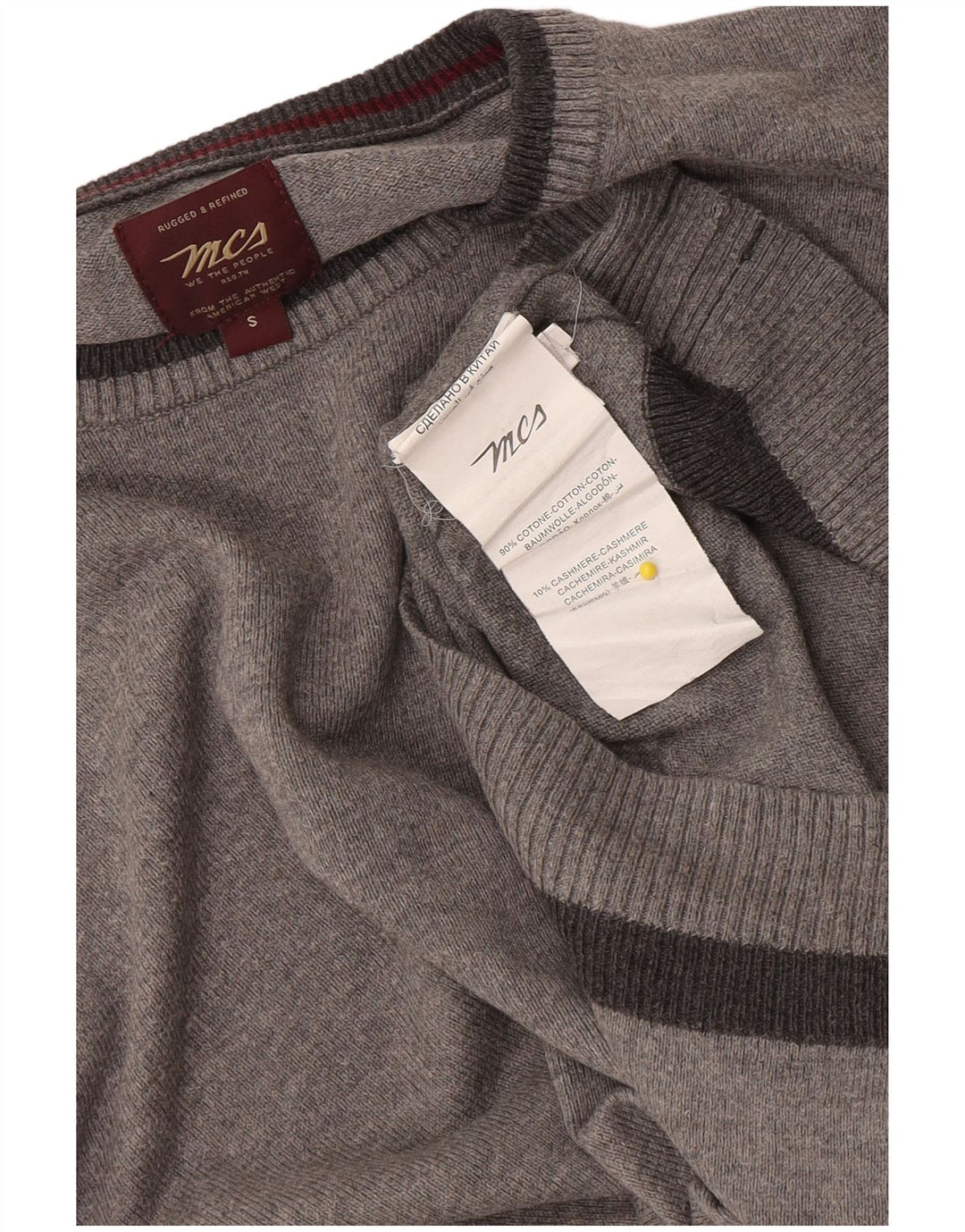 Marlboro Classics Herren-Pullover mit Rundhalsausschnitt, Größe S, grau gefleckte Baumwolle