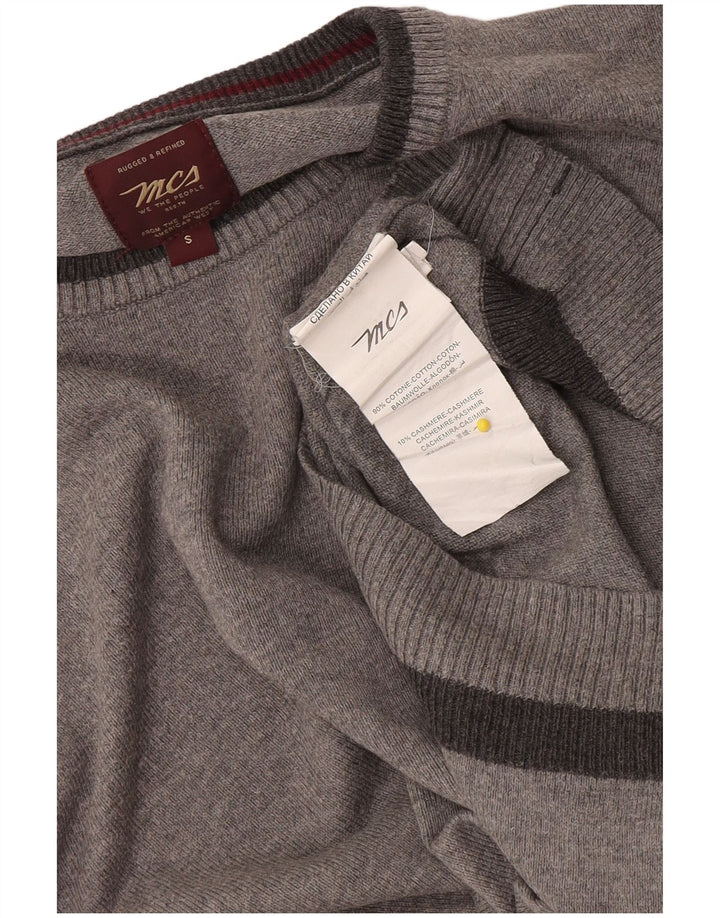 Marlboro Classics Herren-Pullover mit Rundhalsausschnitt, Größe S, grau gefleckte Baumwolle
