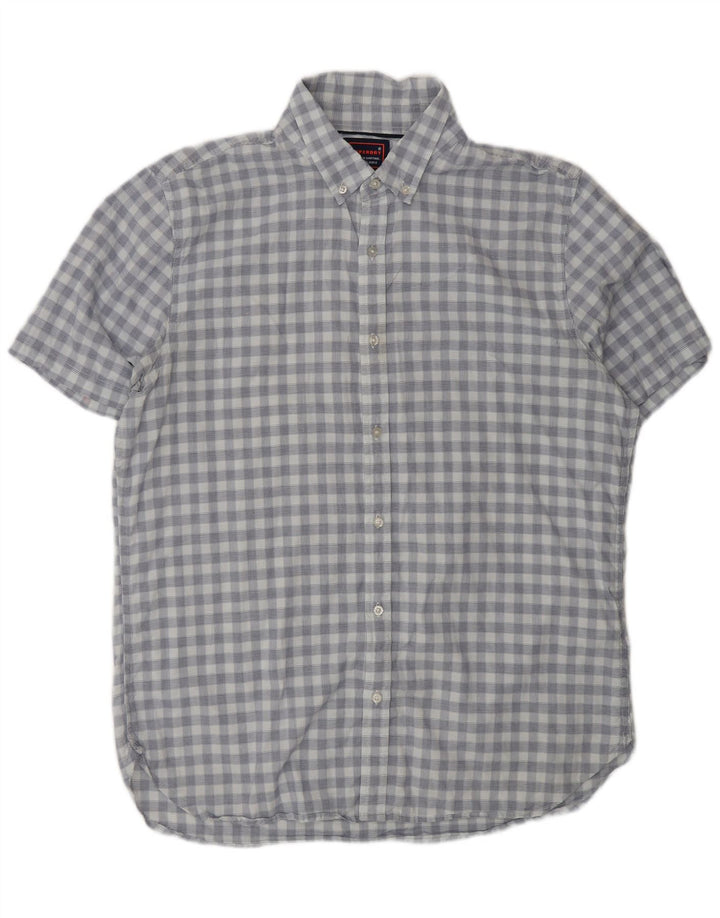 SUPERDRY Herren-Kurzarmhemd mit normaler Passform, XL, blau kariert, Baumwolle