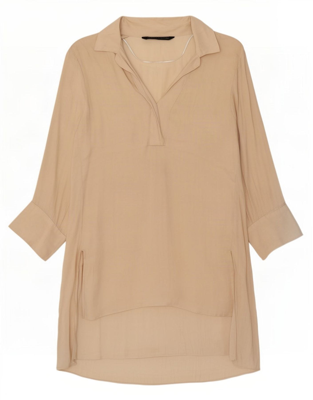 Zara Damen-Hemdkleid mit langen Ärmeln, übergroß, Gr. 10, Größe S, Beige, Polyester