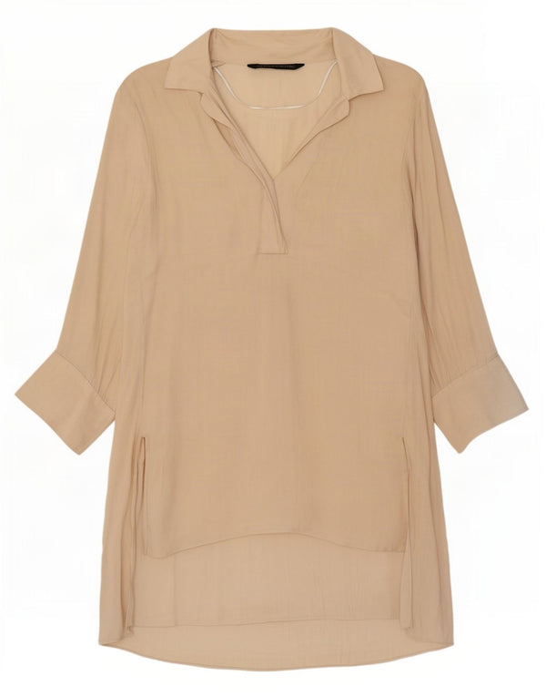Zara Damen-Hemdkleid mit langen Ärmeln, übergroß, Gr. 10, Größe S, Beige, Polyester