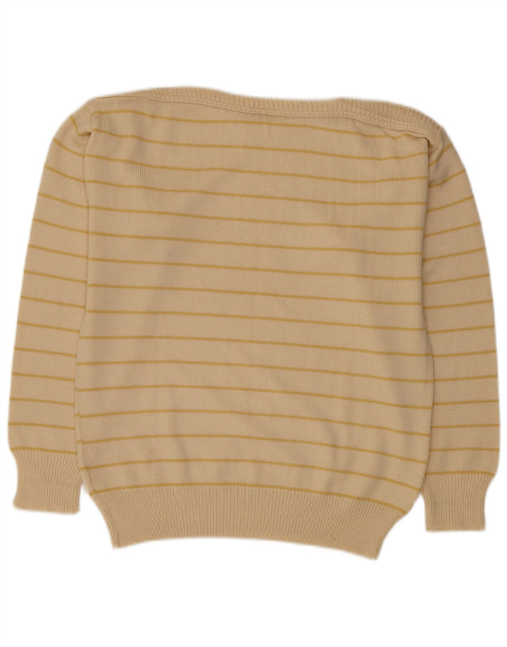 Vintage Herren-Pullover mit U-Boot-Ausschnitt, mittelbeigefarben, gestreift, Polyacryl