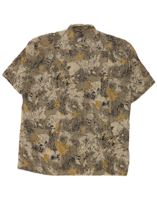 Vintage Mens Abstract Pattern Short Sleeve Shirt Large Grey