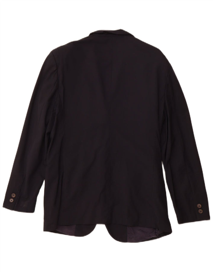 VINTAGE Damen 3-Knopf-Blazerjacke IT 46 Große marineblaue Wolle
