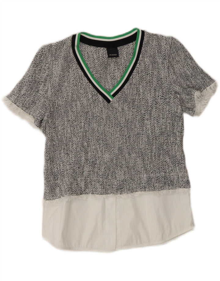 PINKO Womens Blouse Top UK 10 Small Black Flecked Polyamide Vintage Pinko and Second-Hand Pinko from Messina Hembry 