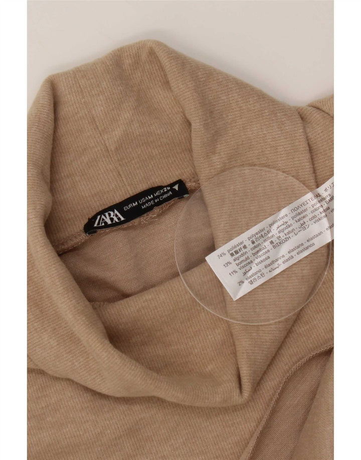 Zara Damen Top Langarm UK 14 Medium Beige Polyester