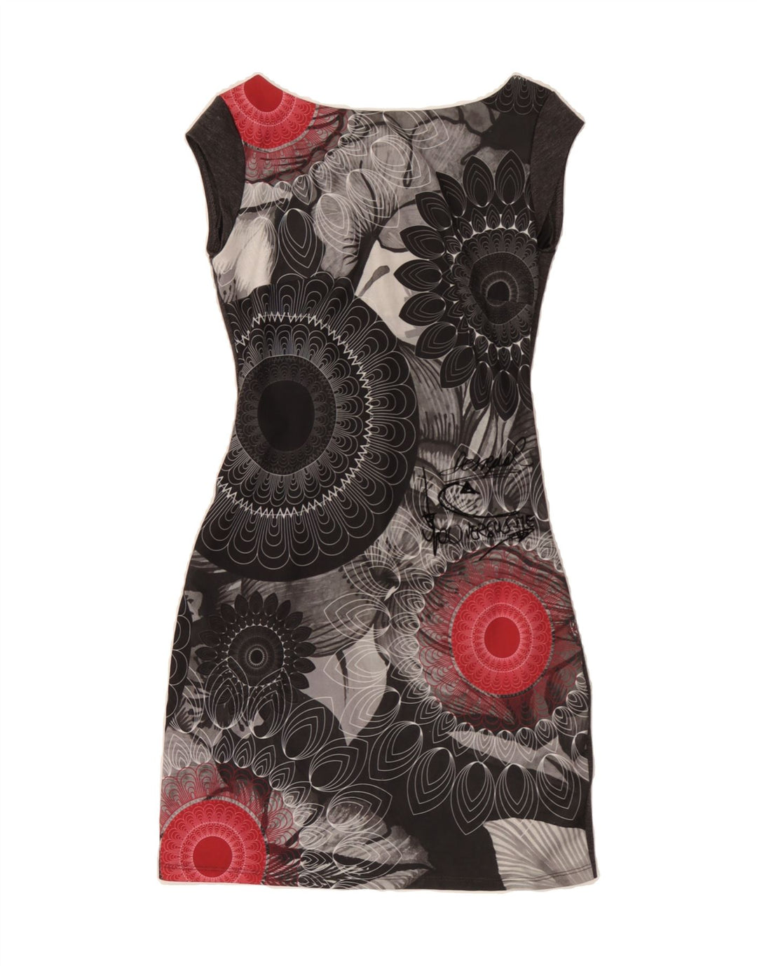 DESIGUAL Womens Bodycon Dress UK 10 Small Grey Floral Polyester Vintage Desigual and Second-Hand Desigual from Messina Hembry 