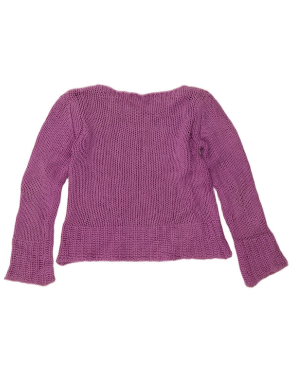 BENETTON Damen-Pullover mit bauchfreiem U-Boot-Ausschnitt, Gr. 10, Größe S, violette Wolle