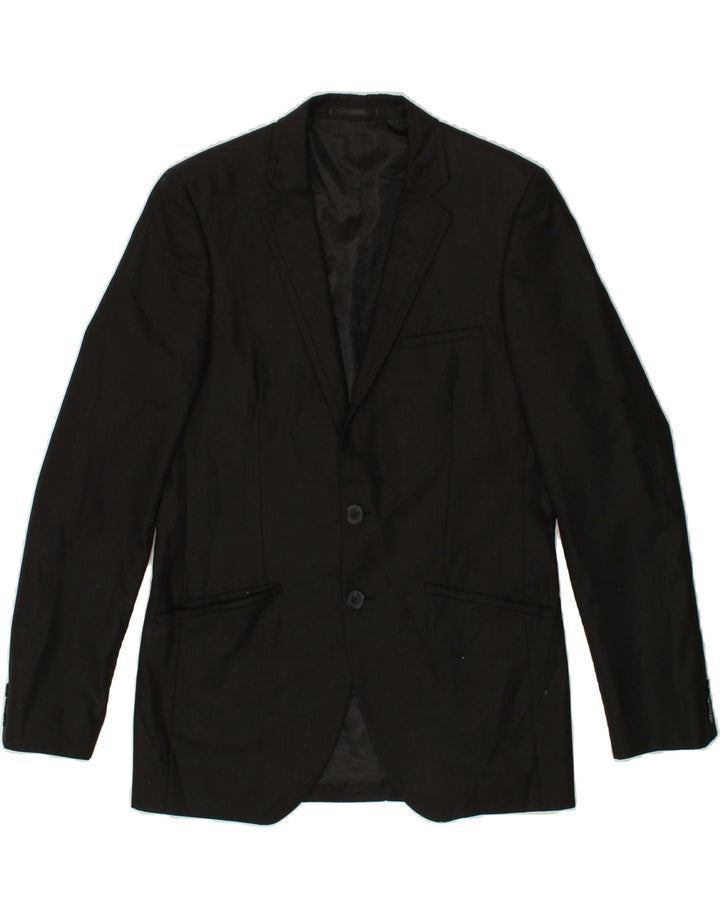 JULES Mens Slim 2 Button Blazer Jacket IT 48 Medium Black Polyester Vintage Jules and Second-Hand Jules from Messina Hembry 